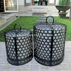 Lampu Tabung Anyaman dan Ukir Tembaga Kuningan